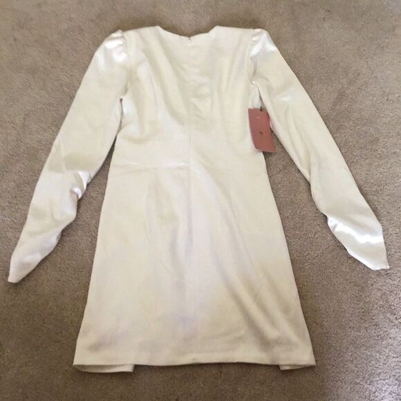 NWT Anthropologie BHLDN Maya Long-Sleeve Twist Satin Mini Dress Ivory - Picture 6 of 16
